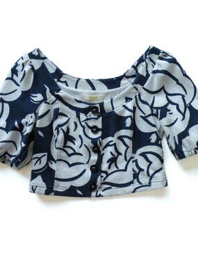 Anthropologie Maeve Blue Crop Blouse EUC Size XSP Adorable